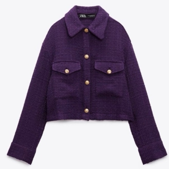 NWT Zara Purple Tweed Cropped Jacket Women's Sz xsmall - Picture 2 of 10